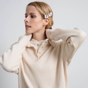 DONNI Cream Pullover Thermal with Pearl Button Detailing